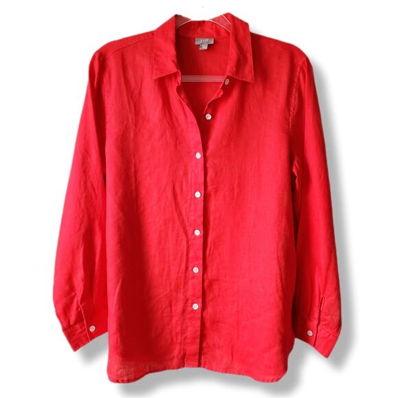 J Jill Red Linen Button Shirt XS Classic Natural Career Minimal Modern Coastal - Picture 1 of 9